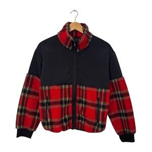 Sanctuary Lightweight Red & Black Plaid Faux Sherpa Tailored Hiker Jacket